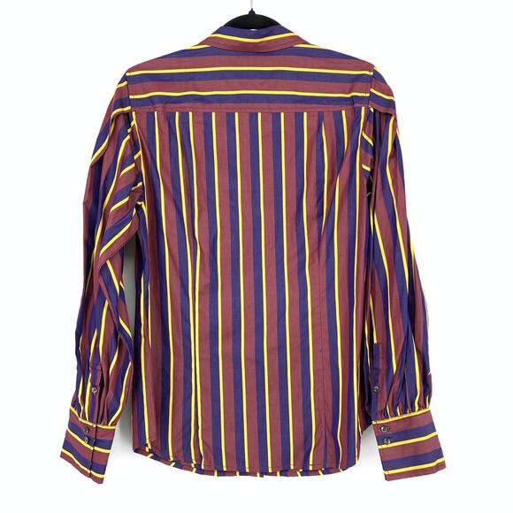 J.Crew Thomas Mason Shirting Billow Sleeve Perfect Shirt Sz M Maroon Blue Yellow - Picture 2 of 7